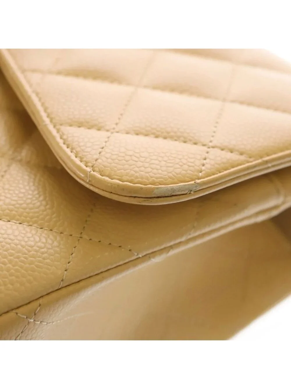 Chanel Deca Quilted 30 Caviar Leather Double Flap Chain Shoulder Bag Gold Beige